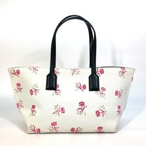 AUTHENTIC LOEWE Flower pattern Shoulder Bag Tote Bag Canvas/Leather White/pink